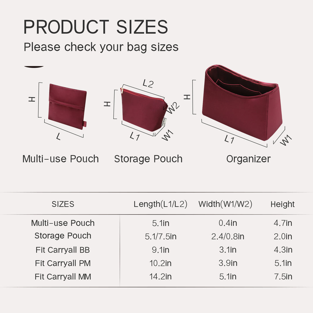 Silky Purse Insert Organizer 3 Set for Carryall Bags, Silk Touch Bag Organizer, Luxury Handbag Shaper,Lightweight